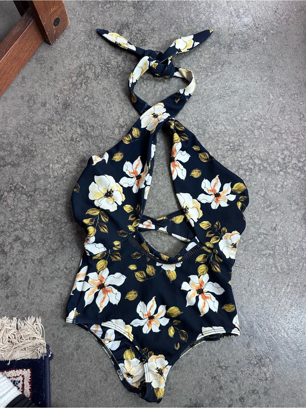 Beach Riot Navy Floral Halter One-Piece